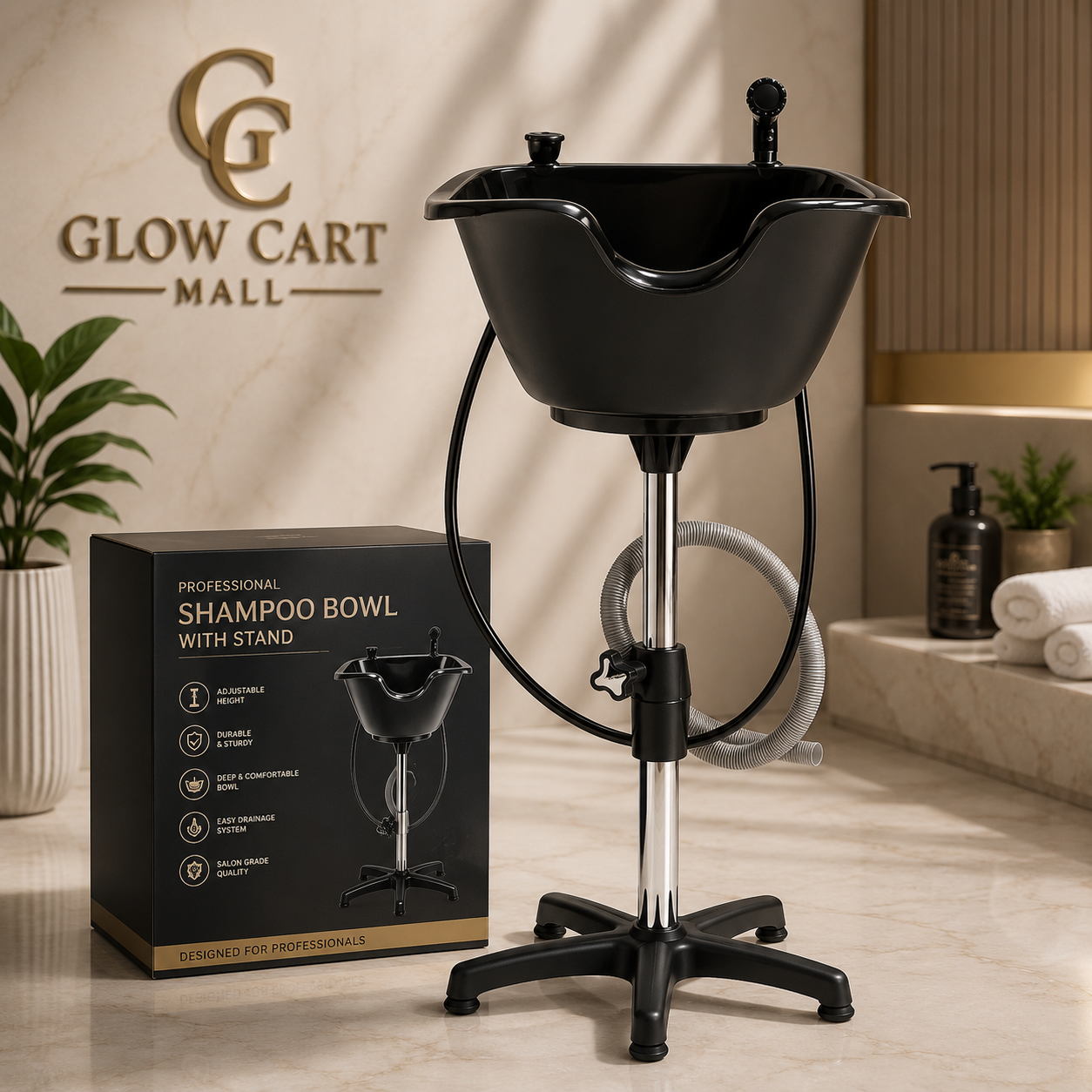Dompel Washing unit hair Potable, shampoo Bowl for Handicap & Disabled, Seniors, Hairstylist and home services, wash unit Bowl with Chrome Steel Struc